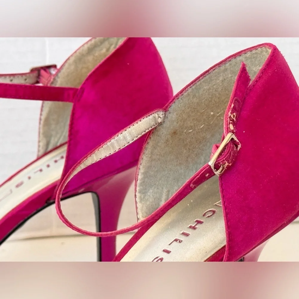 Vintage 90s Y2K Style Chilis Tira Satin Fuschia Pink Strappy Heel Sandals Shoes
